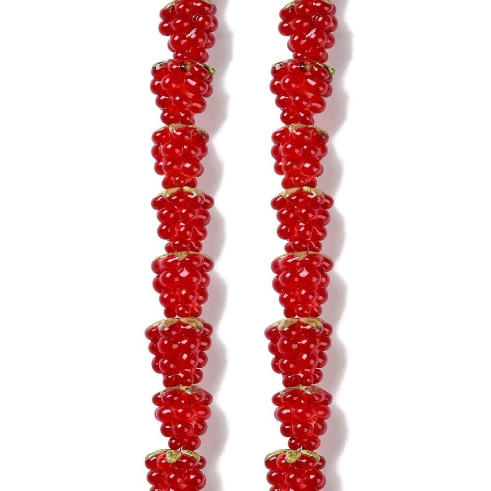 6810 20Pcs Red Raspberry Lampwork Beads Handmade Glass Fruits Spacer Loose